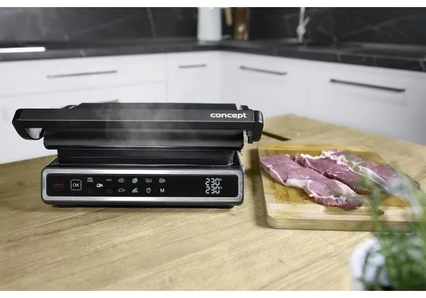 Concept ge3550 - Grătar contact cu sondă de temperatură 2000W/230V negru