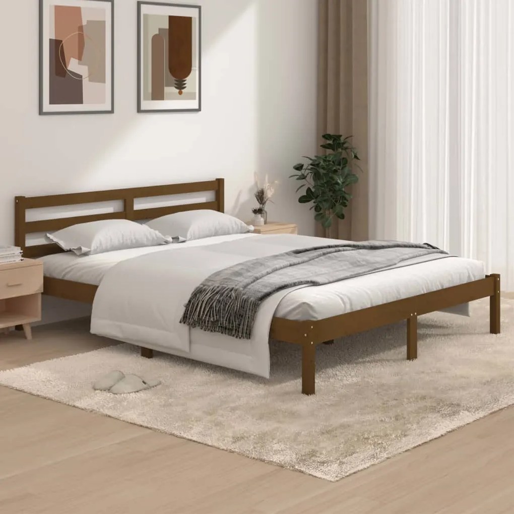 810438 vidaXL Cadru de pat King Size 5FT, maro, 150x200 cm, lemn masiv de pin