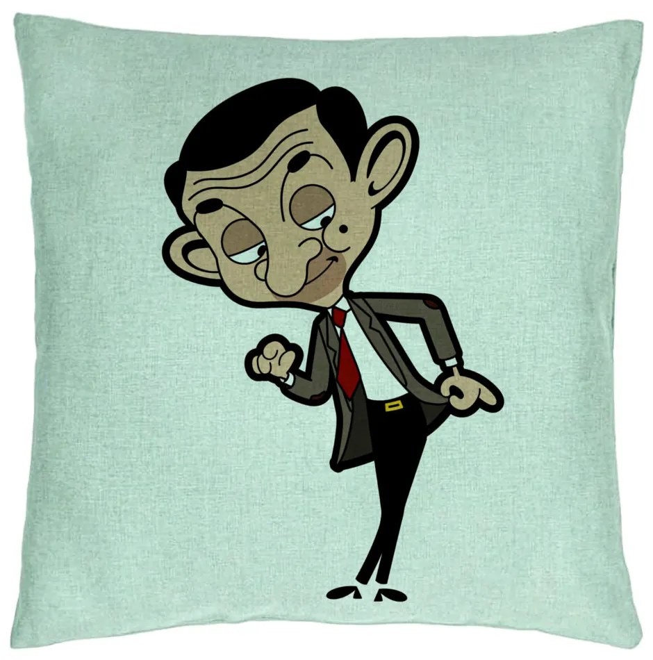 Perna Decorativa, Model Mr Bean, 40x40 cm, Verde Menta, Husa Detasabila, Burduf