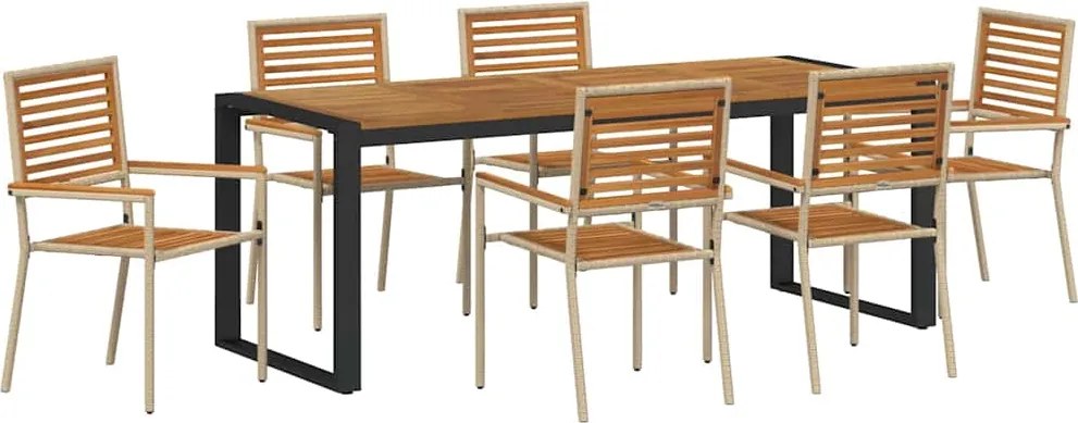 vidaXL Set de masă pentru grădină 7 pcs Bej și Maro poliratan