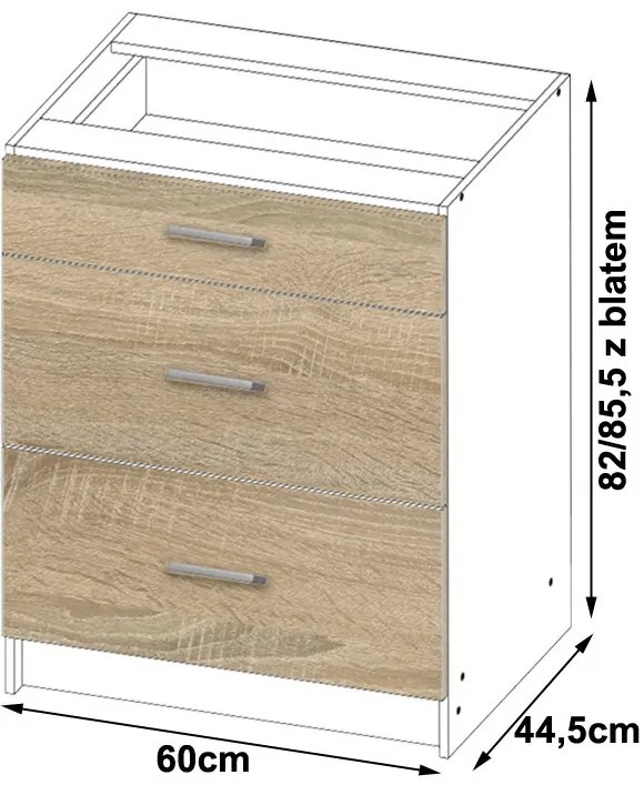 Dulap inferior de bucătărie Lula s60 sz3 (Alb mat + stejar sonoma). 1068767