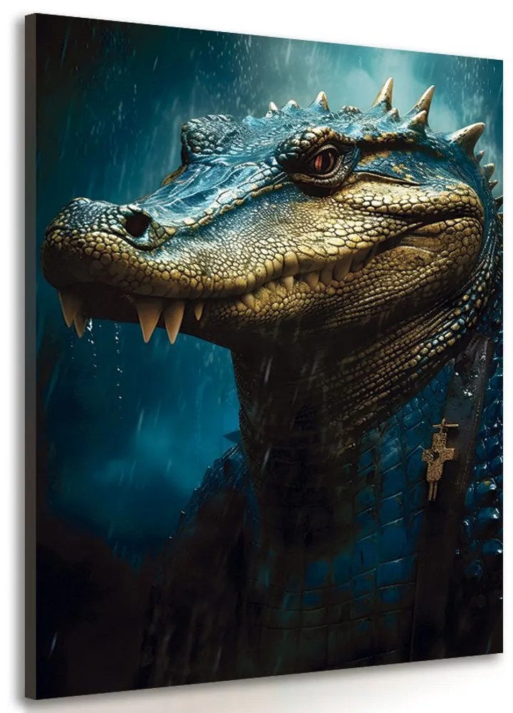Tablou crocodilul albastru-auriu