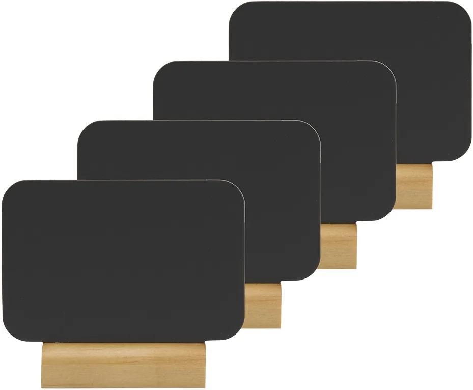 Set 4 mini table de scris Securit Silhouette Rectangle 7,5x9x2cm, baza de lemn, negru