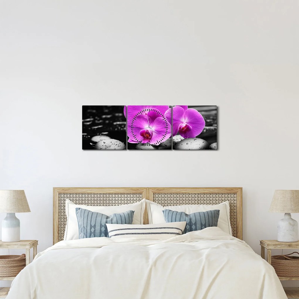 Tablou - Orhidee violet (cu ceas) (90x30 cm)