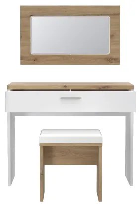 Set Masa Toaleta Olinda, Alb Si Stejar Artisan Si Alb Lucios, 100.5 Cm