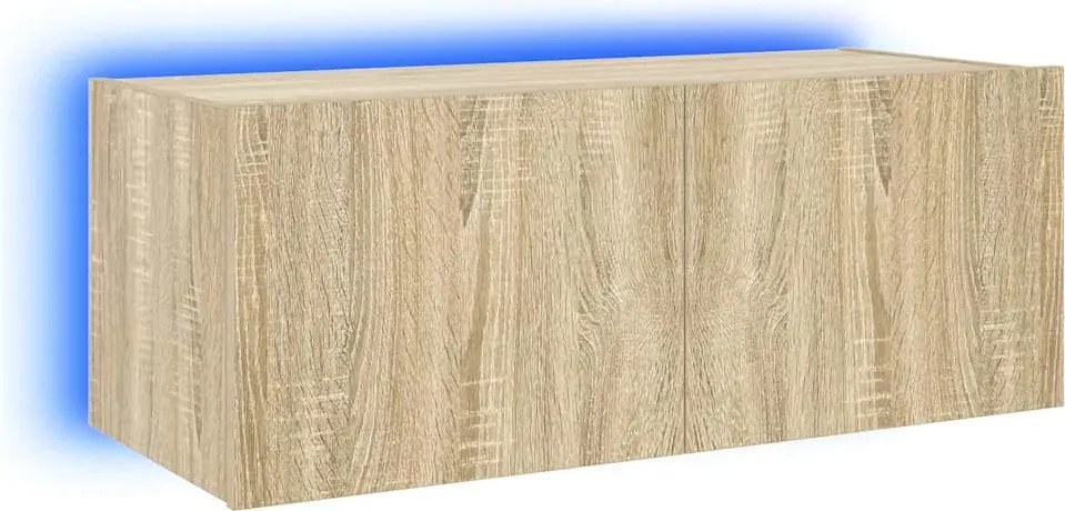 vidaXL Comodă TV de perete cu lumini LED, stejar sonoma, 80x35x31 cm