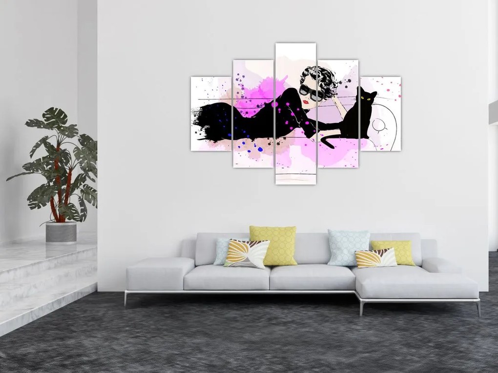 Tablou - Femeia cu pisică neagră (150x105 cm)