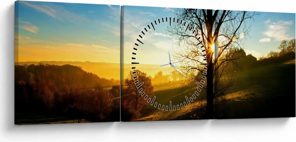 Tablou cu răsăsrit de soare (cu ceas) (90x30 cm)