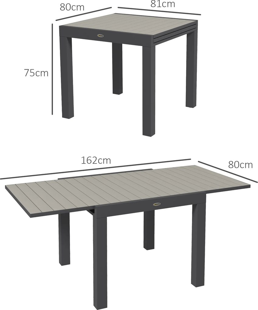 Masă extensibilă pentru terasă Outsunny, cu 4-6 locuri, 81-162 cm | Aosom Romania