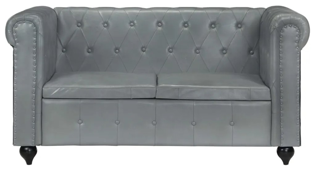 283759 vidaXL Canapea chesterfield cu 2 locuri, gri, piele naturală
