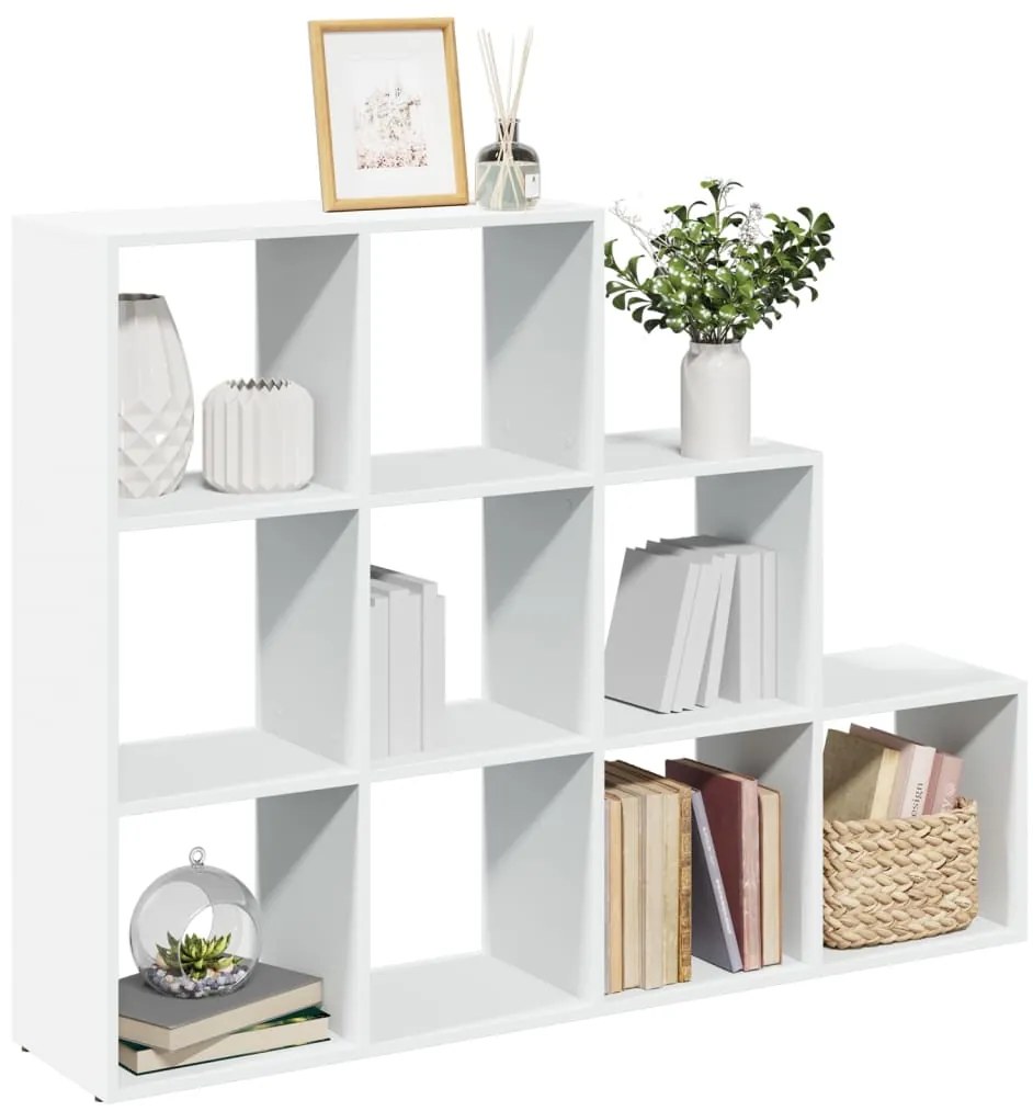vidaXL Bibliotecă/separator 3 niveluri, alb, 137,5x29x103,5 cm lemn