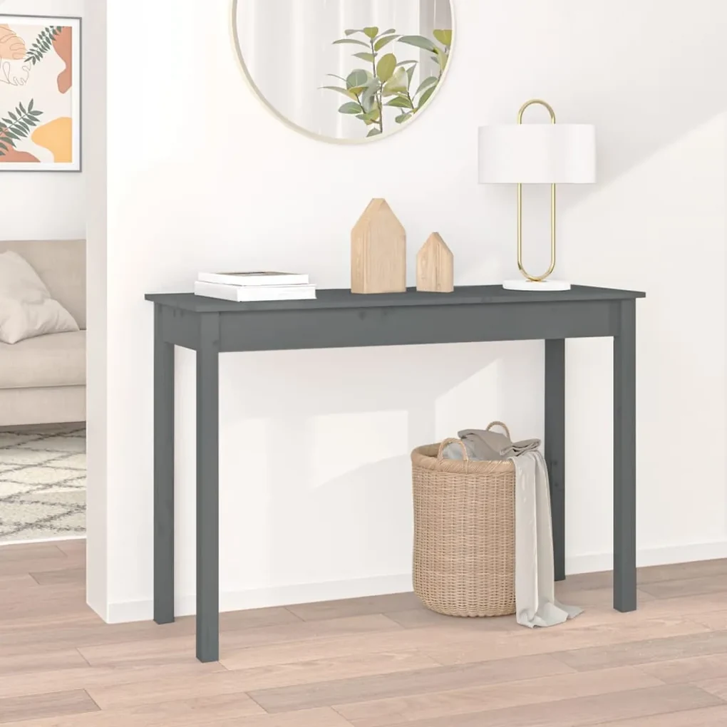 814241 vidaXL Masă consolă, gri, 110x40x75 cm, lemn masiv de pin