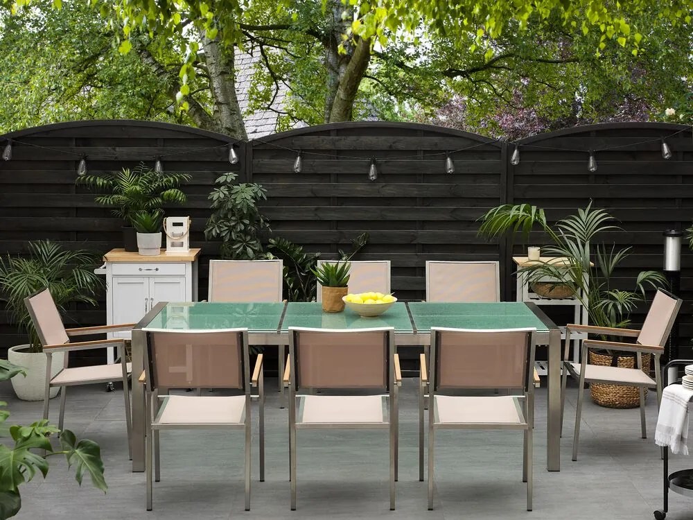 Set de masă pentru grădină Grosso (bej) (blat din sticlă 210x100 cm) (scaune bej). 1011754