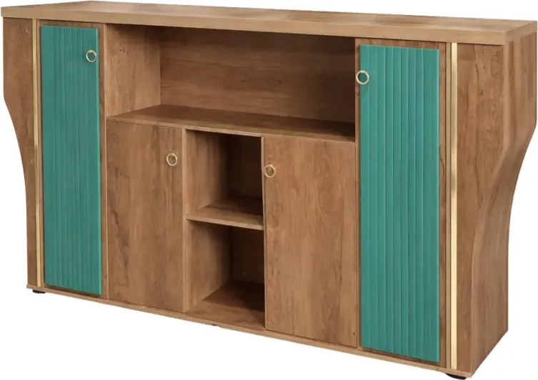 Dulap depozitare SMART HEATER -placă melaminată cu finisaj PU verde &amp; lemn natur