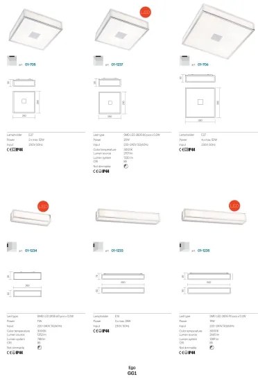 Plafonieră pentru baie EGO Redo 01-704 1xE27/52W/230V 18x18 cm IP44