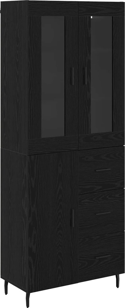 vidaXL Bufet cu sertar 2 pcs Stejar Negru Lemn Stratificat și Sticlă