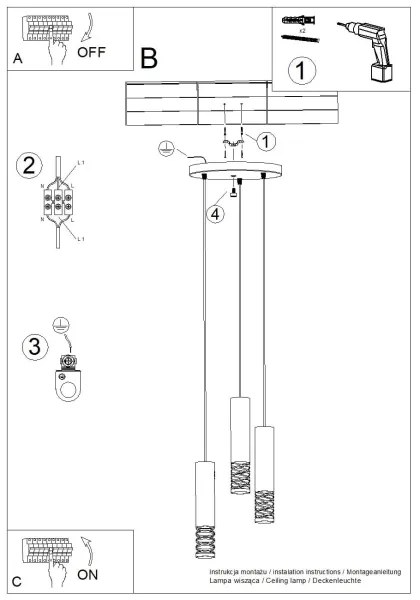 Lustră pe cablu Sollux SL.1689 LAMI 3xGU10/10W/230V alb