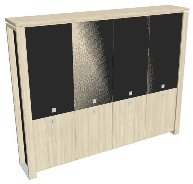 Dulap înalt Verno+ S 260 x 46 x 210 cm, uși combinate, salcâm / negru