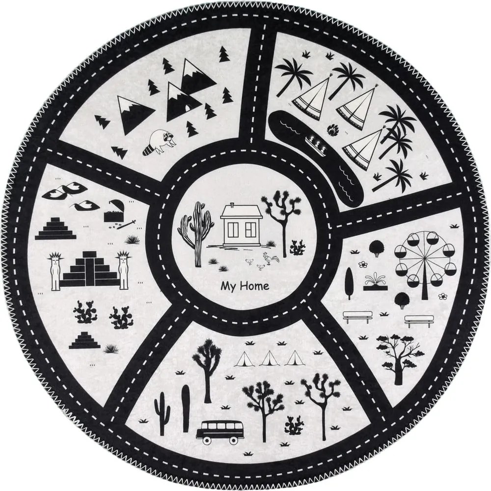 Covor de joacă pentru copii alb-negru lavabil ø100 cm My Home – Vitaus