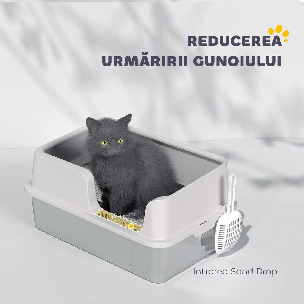 PawHut Litieră Inox, Bord Detasabil, Antimiros | Aosom Romania
