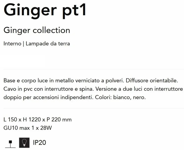 Lampadar/Lampa de podea stil minimalist Ginger pt1 alb