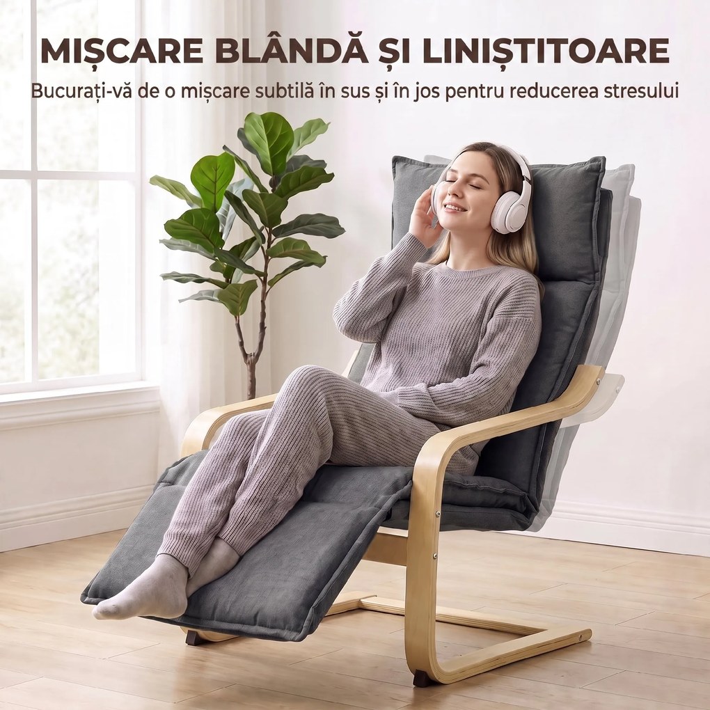 HOMCOM Fotoliu Modern de Relaxare cu Suport Pentru Picioare, Scaun Spațios, Gri Închis | Aosom Romania