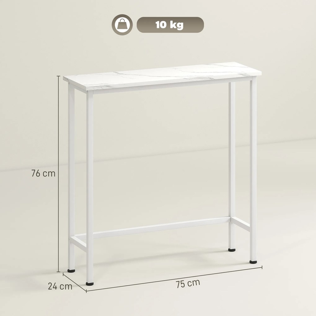 HOMCOM Masă consolă de hol cu piciorușe reglabile, protecție la răsturnare 75 x 24 x 76 cm pentru spații mici Alb | Aosom Romania