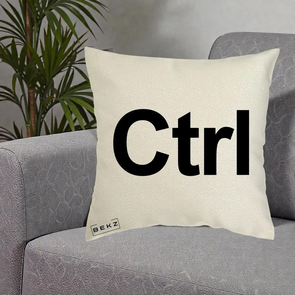 Perna Personalizata Tasta Ctrl Tipografie Bold, 40x40 cm, Ecru, Husa Detasabila, Perna Inclusa, BEKZ®