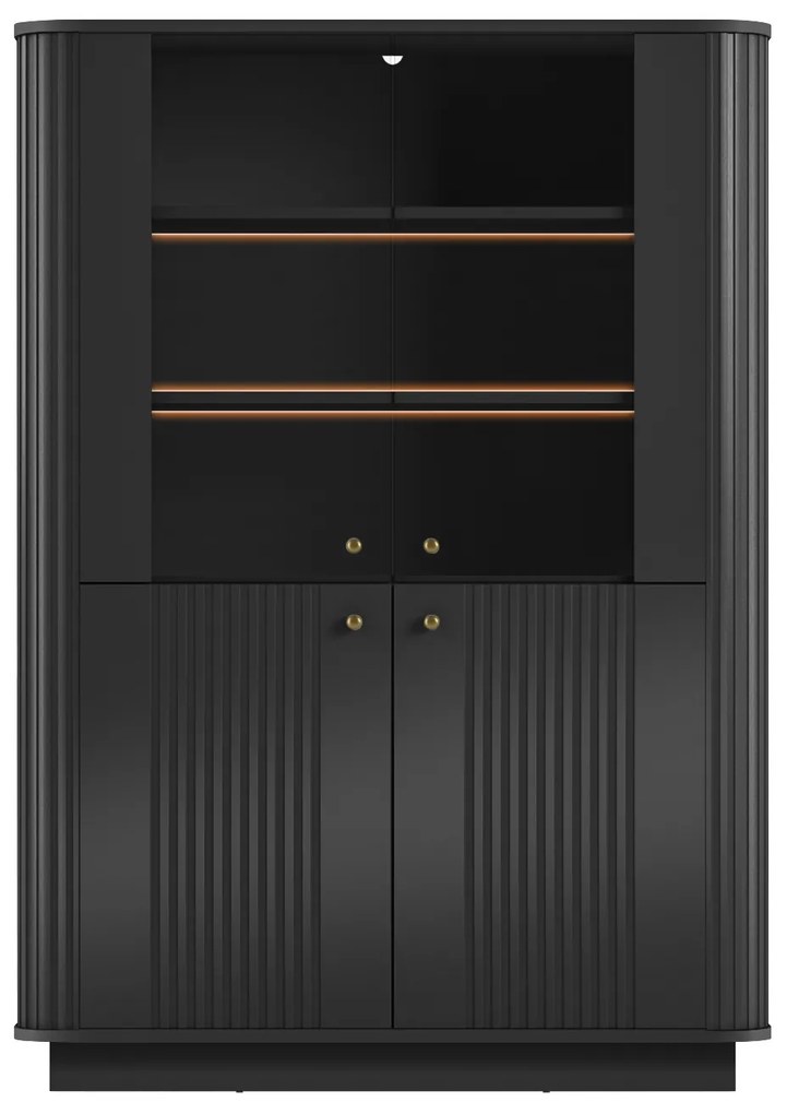 Vitrină cu patru uși pe soclu Vesper 103 cm - negru / mânere aurii