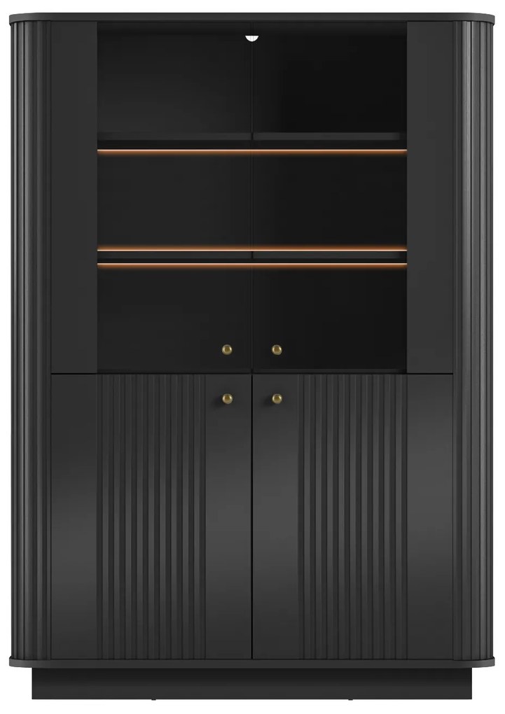 Vitrină Vesper 103 cm cu 4 uși - negru / mânere aurii