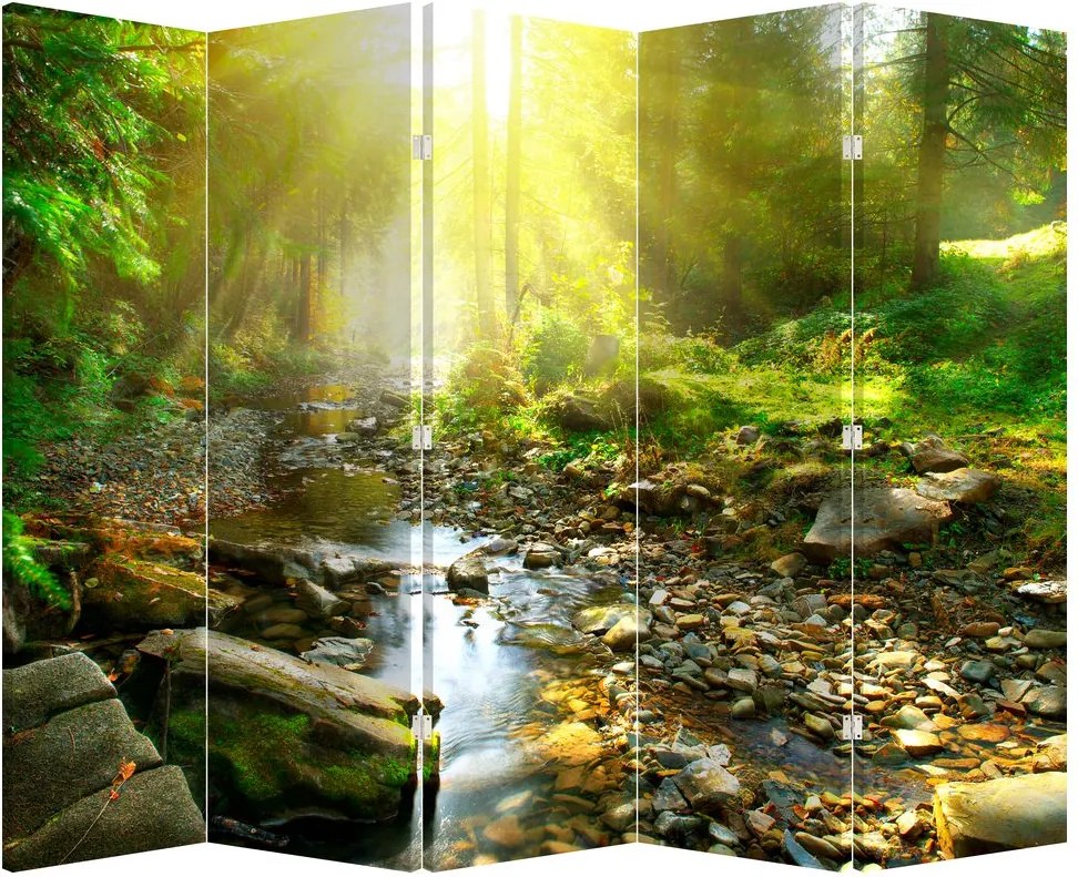 Paravan - Râul în pădurea verde (210x170 cm)