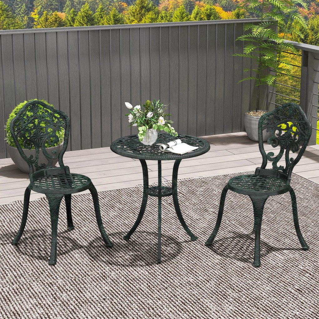 Outsunny Set bistrot pentru grădină din aluminiu, mobilier grădină 3 piese 2 scaune + masă rotundă imitație fier forjat | Aosom Romania