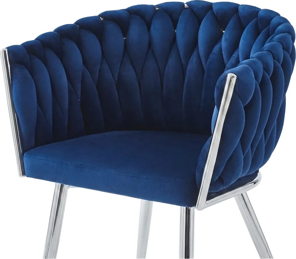 Fotoliu de dining din catifea ORION VELVET cu picioare argintii, albastru inchis