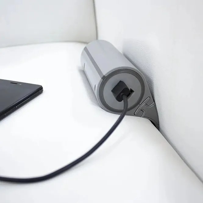 Priză electrică Sofa Box Design Light, 1 priză Schuko, 2 x USB, gri Gri, Metal/Plastic