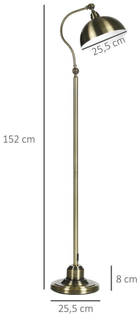 HOMCOM Lampadar de camera cu abajur ajustabil, intrerupator la picior 42 x 25,5 x 152 cm ton de alama | Aosom Romania