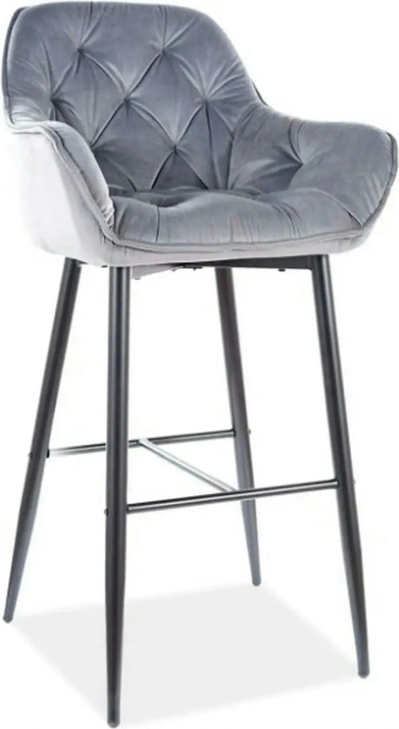 Scaun bar CHERRY H-1, gri/negru mat, stofa catifelata/metal, 56x40x105