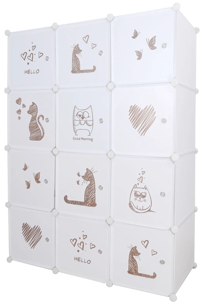 Dulap modular pentru copii, model alb   maro pentru copii, KITARO