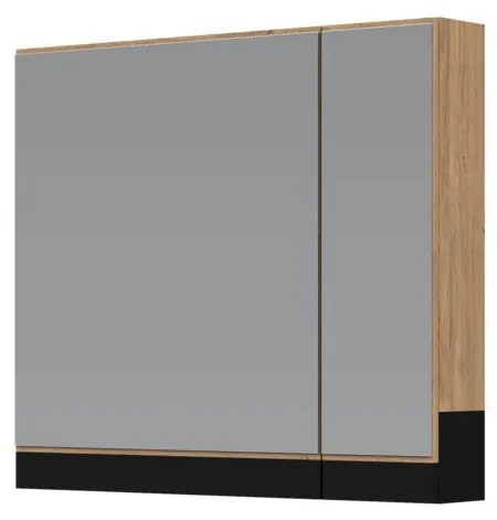 Dulap cu oglindă suspendat Stokes 80 cm, argint / stejar auriu
