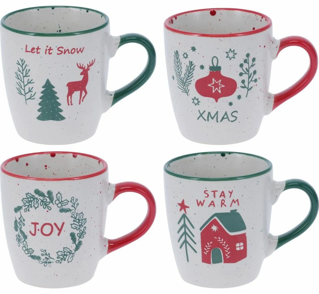 Set de 4 căni din ceramică Let It Snow 200 ml