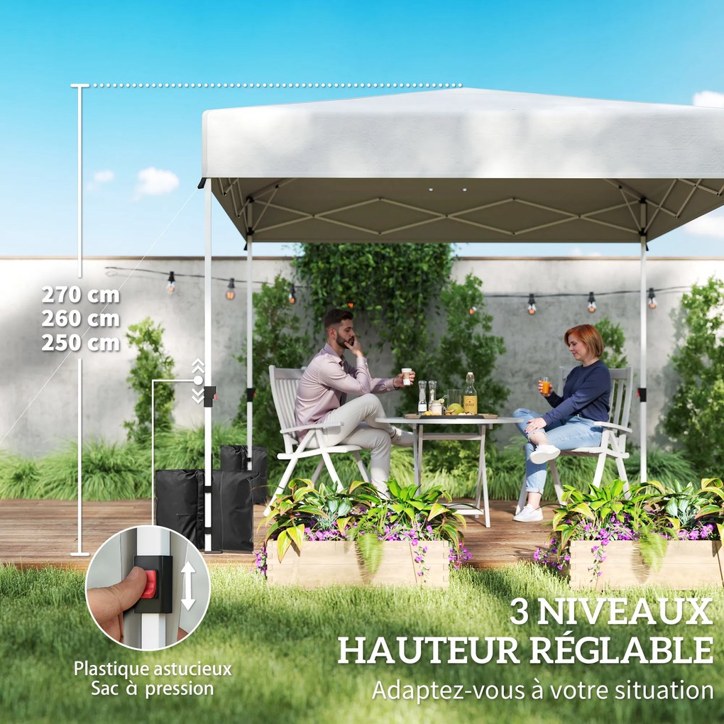 Outsunny Pavilion de grădină 3 x 3 m pop-up, pavilion pliant reglabil pe înălțime, protecție UV50+, 3 pereți laterali, crem | Aosom Romania