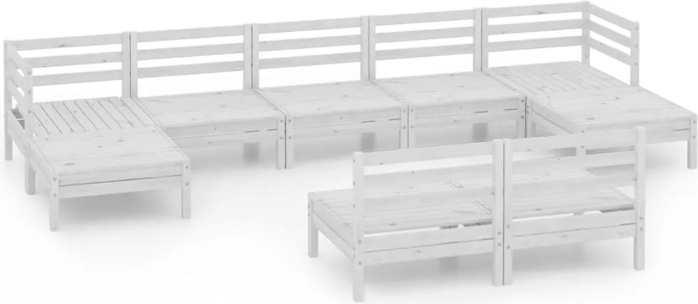 vidaXL Set mobilier de grădină, 9 piese, alb, lemn masiv de pin