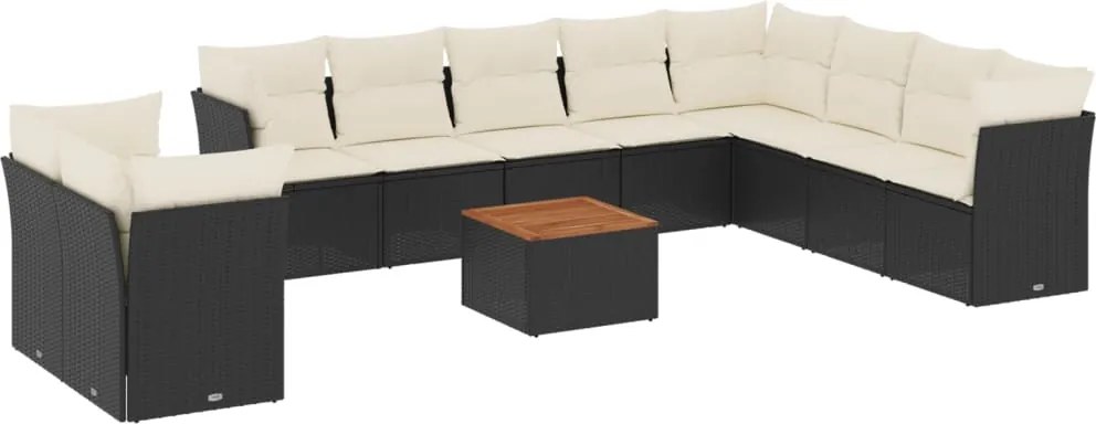 vidaXL Set canapele de grădină cu perne, 11 piese, negru, poliratan