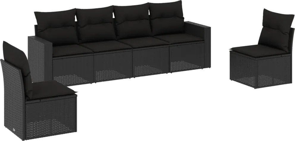 vidaXL Set mobilier de grădină cu perne, 6 piese, negru, poliratan