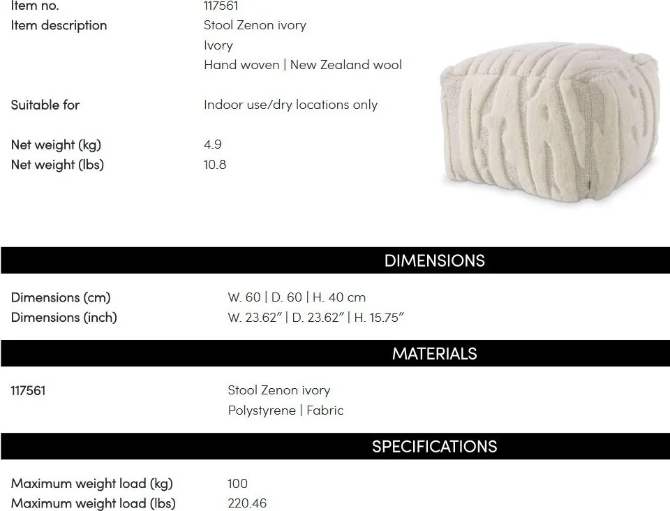 Taburete design LUX Zenon, Ivory