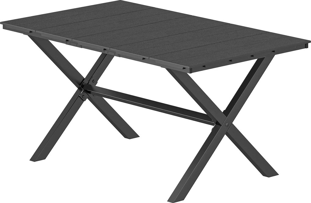 Outsunny Masă de grădină pentru 6 persoane cu suprafață din lamele HDPE și structură metalică 150x90x74 cm negru | Aosom Romania