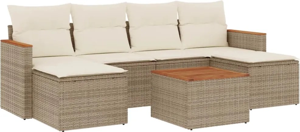 vidaXL Set canapele de grădină, 7 piese, cu perne, bej, poliratan