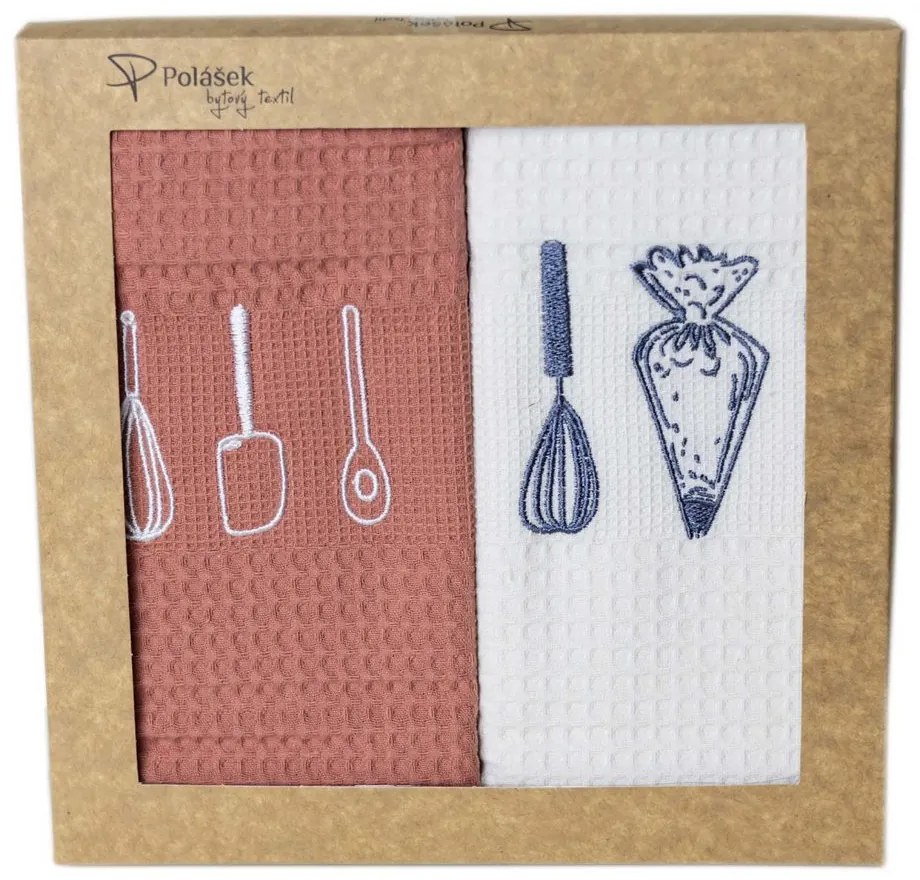 Prosoape de bucătărie waffle brodate cu motiv – Set de 2 bucăți