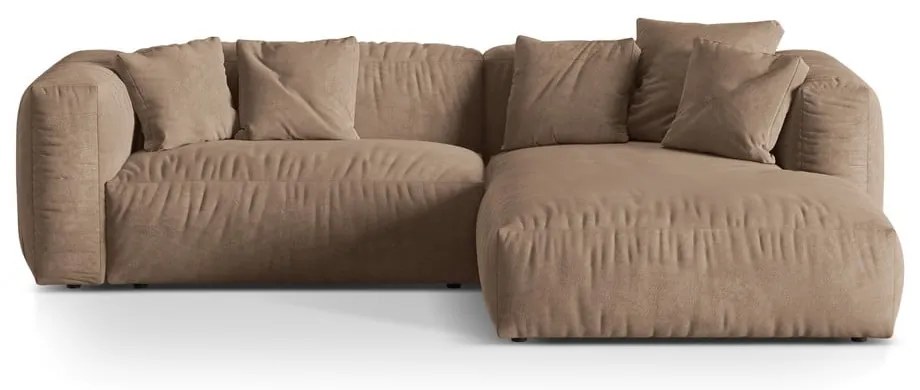 Colțar modular maro deschis cu tapițerie din catifea (cu colț pe partea dreaptă/cu șezlong) Martina – Micadoni