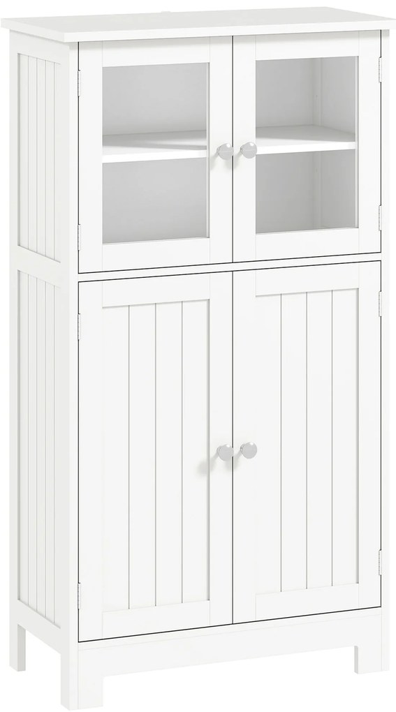 kleankin Mobile Bagno con 2 Armadietti e Ante in Vetro, Mobiletto Bagno Salvaspazio con Ripiano Regolabile, Armadietto da Terra per Sala da Pranzo, Salotto, Soggiorno, Cucina, 60x30x108.5 cm, Bianco | Aosom Romania