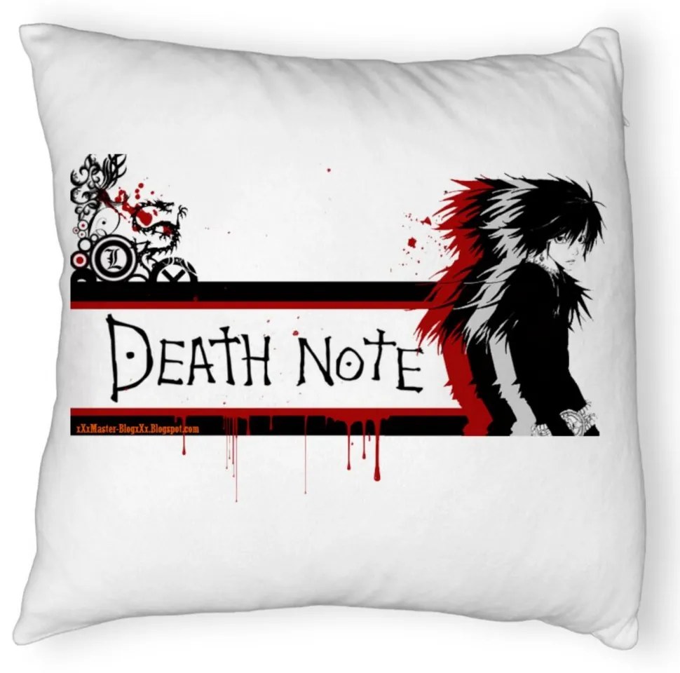 Perna Decorativa Fluffy cu Death note 3, 40x40 cm, Alba, Husa Detasabila, Burduf